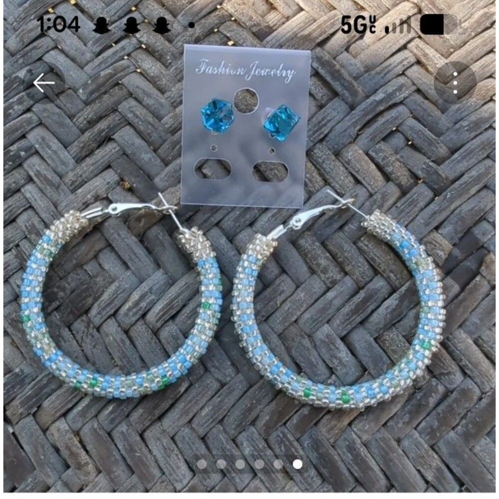 Beaded Hoop and Glass Stud Earrings Set